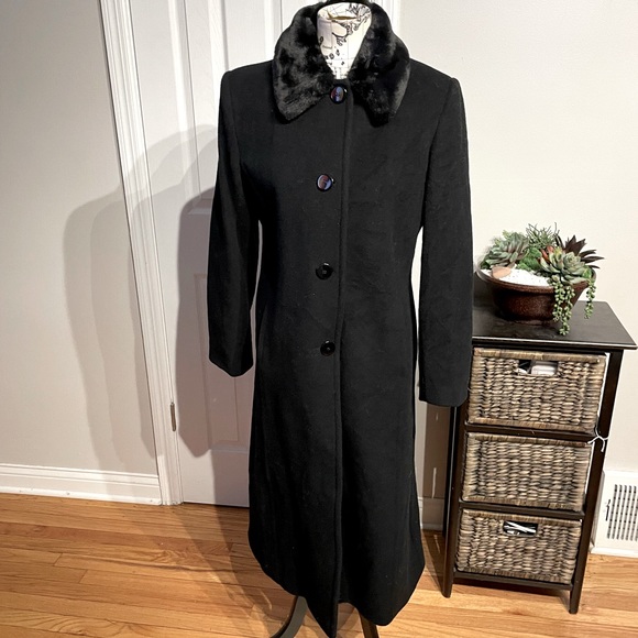 Vintage Wool Cashmere Faux Fur Buttons Fit Flare Long Full Length Formal Evening - Picture 1 of 6